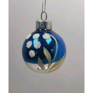 Vintage East Germany Glass Christmas Ornament Blue  and silver